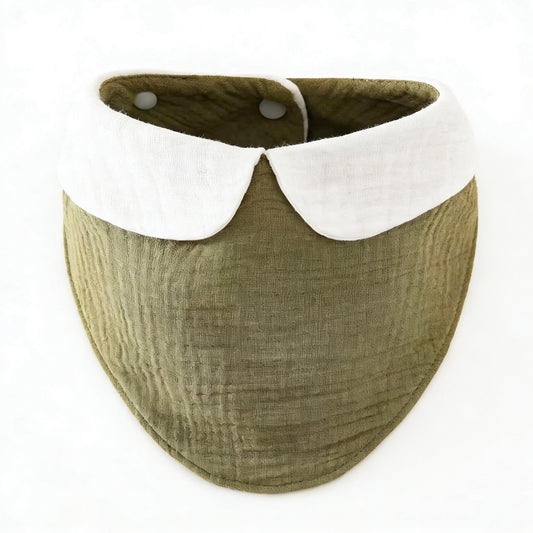 3-laags Hydrofiele Slabber / Kwijlslab met schattig kraagje - Khaki