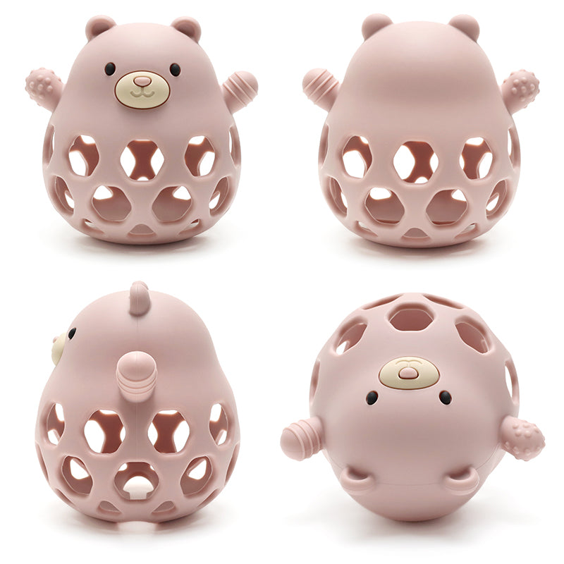 Siliconen Motoriekbal Beer - Zachtroze