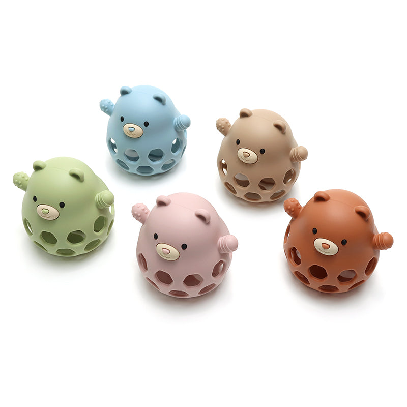 Siliconen Motoriekbal Beer - Zachtroze