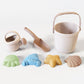 Siliconen emmer met gieter, schep en vormpjes - Beige