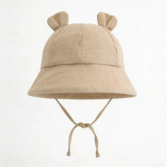 Hydrofiel baby zonnehoedje met oortjes – verstelbaar | Zand