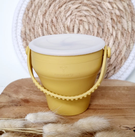 Siliconen opvouwbare snack cup met deksel - Okergeel