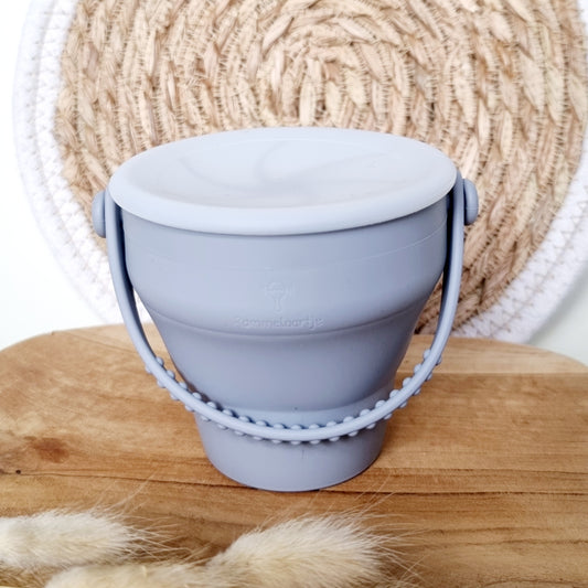 Siliconen opvouwbare snack cup met deksel - Grijsblauw