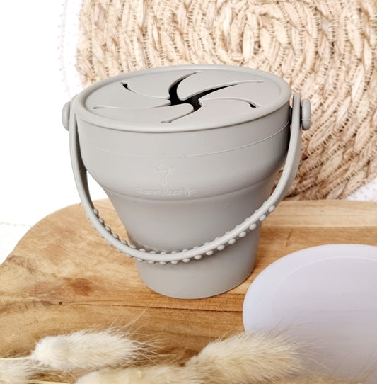 Siliconen opvouwbare snack cup met deksel - Salie