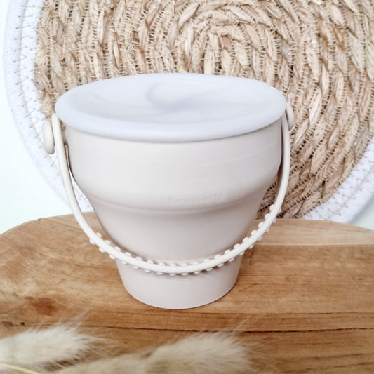 Siliconen opvouwbare snack cup met deksel - Beige