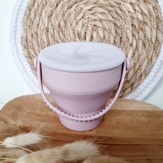 Siliconen opvouwbare snack cup met deksel - Zachtroze