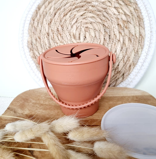 Siliconen opvouwbare snack cup met deksel - Roest