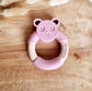 Siliconen bijtring Pandabeer met houten ring - Poederroze