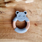 Siliconen bijtring Pandabeer met houten ring - Grijsblauw