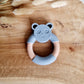 Siliconen bijtring Pandabeer met houten ring - Grijsblauw