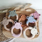 Siliconen bijtring Pandabeer met houten ring - Beige