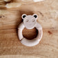 Siliconen bijtring Pandabeer met houten ring - Zand