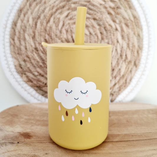 Siliconen drinkbeker met rietje - Okergeel