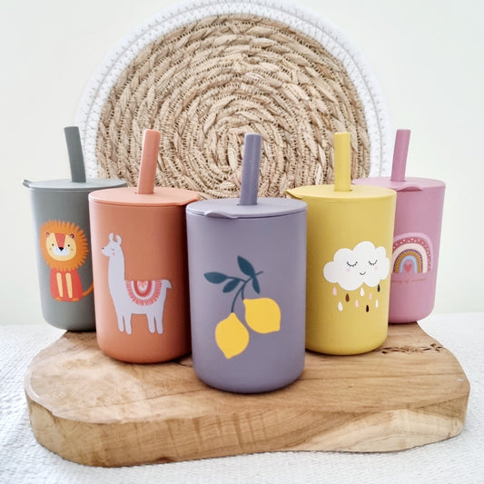 Siliconen drinkbeker met rietje - Okergeel